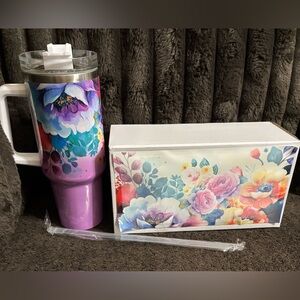 NEW 40 oz Floral Shimmer Insulated Tumbler with Straw
